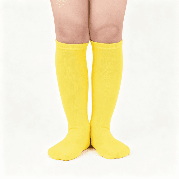 TELOLY Kids Soccer and Baseball Knee High Socks-Girls Cotton Long Seamless Socks for 3-12 Years Yellow Knee High Socks