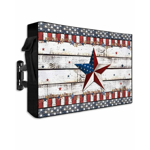 4th of July Star Outdoor TV Cover 48 to 50 Inch Weatherproof, Independence Day American Flag 600D Oxford TV Covers with Waterproof Zipper, Outside Flat TV Screen Protector Size 48"W x 30"H x 4.5"D