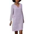 thumbnail image 1 of Kcodviy Robe Portefeuille Simple Décontractée d'Automne pour Femmes, Robe d'Été à Col en V pour Femmes, Robe Maxi Élégante Décontractée, Robe Midi Longue à Rayures de Couleur Unie Confortable, Manches avec Poche, Robe Décontractée, 1 of 8