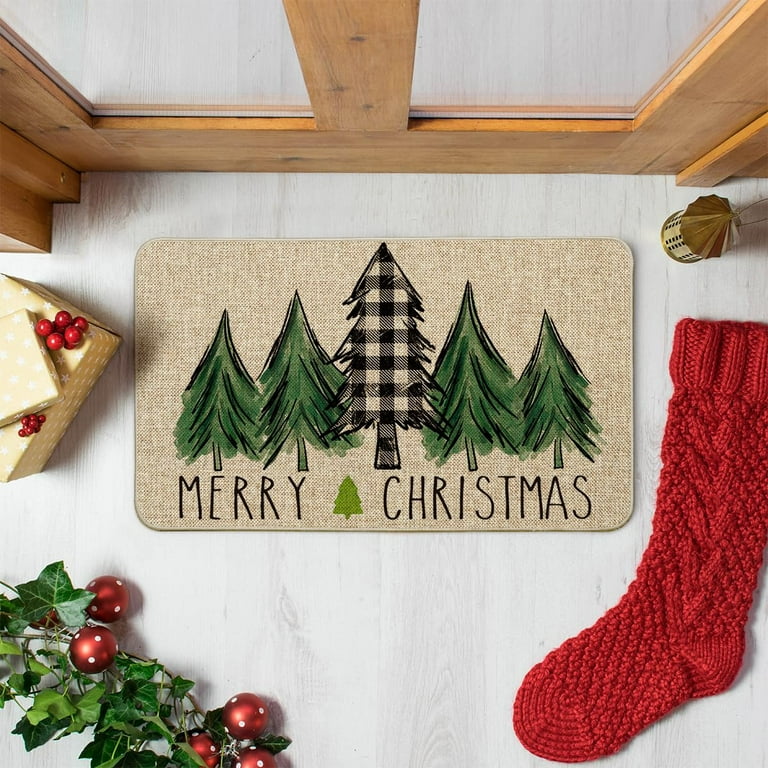 ARTDMT Merry Christmas Welcome Decorative Doormat, Winter Seasonal Door Mat  Christmas Holiday Low-Profile Floor Rug Switch Mat for Indoor Outdoor 17 x