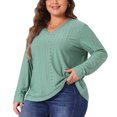 thumbnail image 2 of DARING DIVA Women's Plus Size V Neck Long Sleeve Hollow Eyelet Blouse 3X Green, 2 of 6