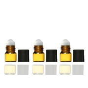 Grand Parfums 1 ml, 1/4 Dram Amber Glass Micro Mini Roll-on Glass Bottles with Metal Roller Balls - Refillable Aromatherapy Essential Oil Roll On (12 set)