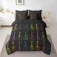 thumbnail image 2 of Manfei Neon Colorful Guitar Twin Bedding Sets 7-Piece, Cartoon Musical Instruments Bedding Comforter Set, Teens Kids Boys Girls Reversible Sheet Sets, Luxury Bedroom Decor, 2 of 7