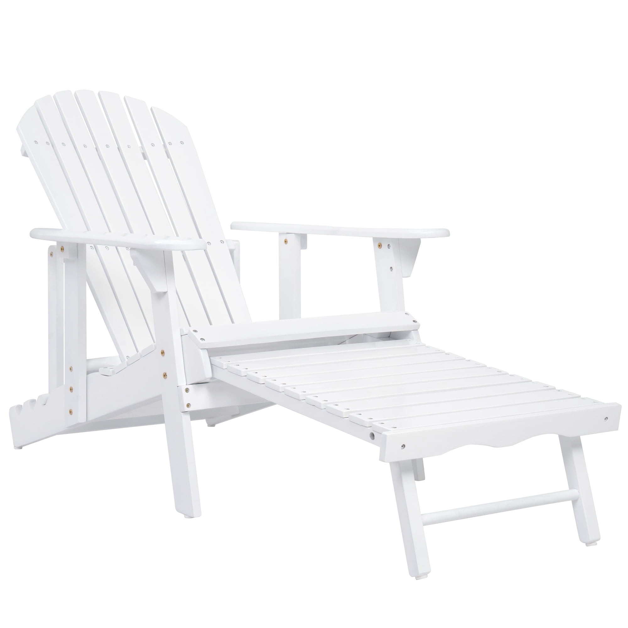 Jopath Folding Adirondack Chair with Extendable Leg Rest Outdoor Wooden Lounge Chairs with Slatted Back and Wide Armrests for Patio Garden White