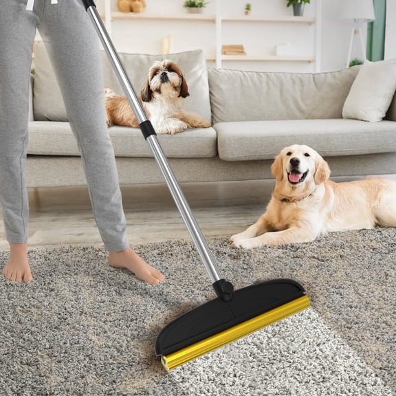 Carpet Rake for Pet Hair Removal: 60" Adjustable Long Handle Pet Hair Removel Tool, 2 in 1 TPU and Copper Pet Hair Remover Broom, Reusable Cat Dog Hair Remover Carpet Scraper