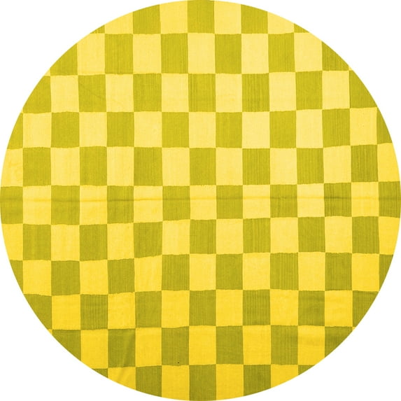 Ahgly Company Indoor Round Checkered Yellow Modern Area Rugs, 4' Round