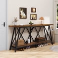 thumbnail image 4 of 69" Narrow Console Table for Entryway, 2-Shelves Wooden Sofa Table Behind Couch, Farmhouse Skinny Entryway Table , Brown, 4 of 11