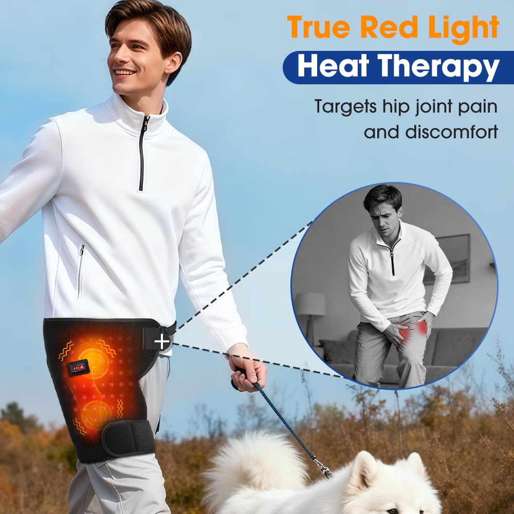 Cordless Hip Heating Pad with Vibration, Thigh Heating Pad for Relaxing, 660nm&850nm,Massager Heating Pad for Hip,Heated Wrap for Lower Back, Buttocks ,Black