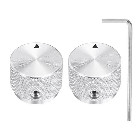 Uxcell 2 Pcs Aluminium Potentiometer Knobs, 1/4"(6.4mm) IDx7/8"(20mm) ODx5/8"(15.5mm) Height Universal Volume Tone Control Knobs for Guitar, Bass, Arrow Indicator, Silver
