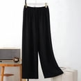 thumbnail image 2 of Shrysg Women's Casual Solid Color Loose Wide Leg Pajama Pants Elastic Waist Lightweight Comfort for All Seasons Black, 2 of 5