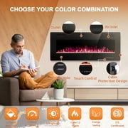 KISSAIR 50’’ 1500W Wall Mounted Recessed Electric Fireplace,12 Flame Color Modes,Touch Screen & Remote Control,Ultra Thin & Low Noise