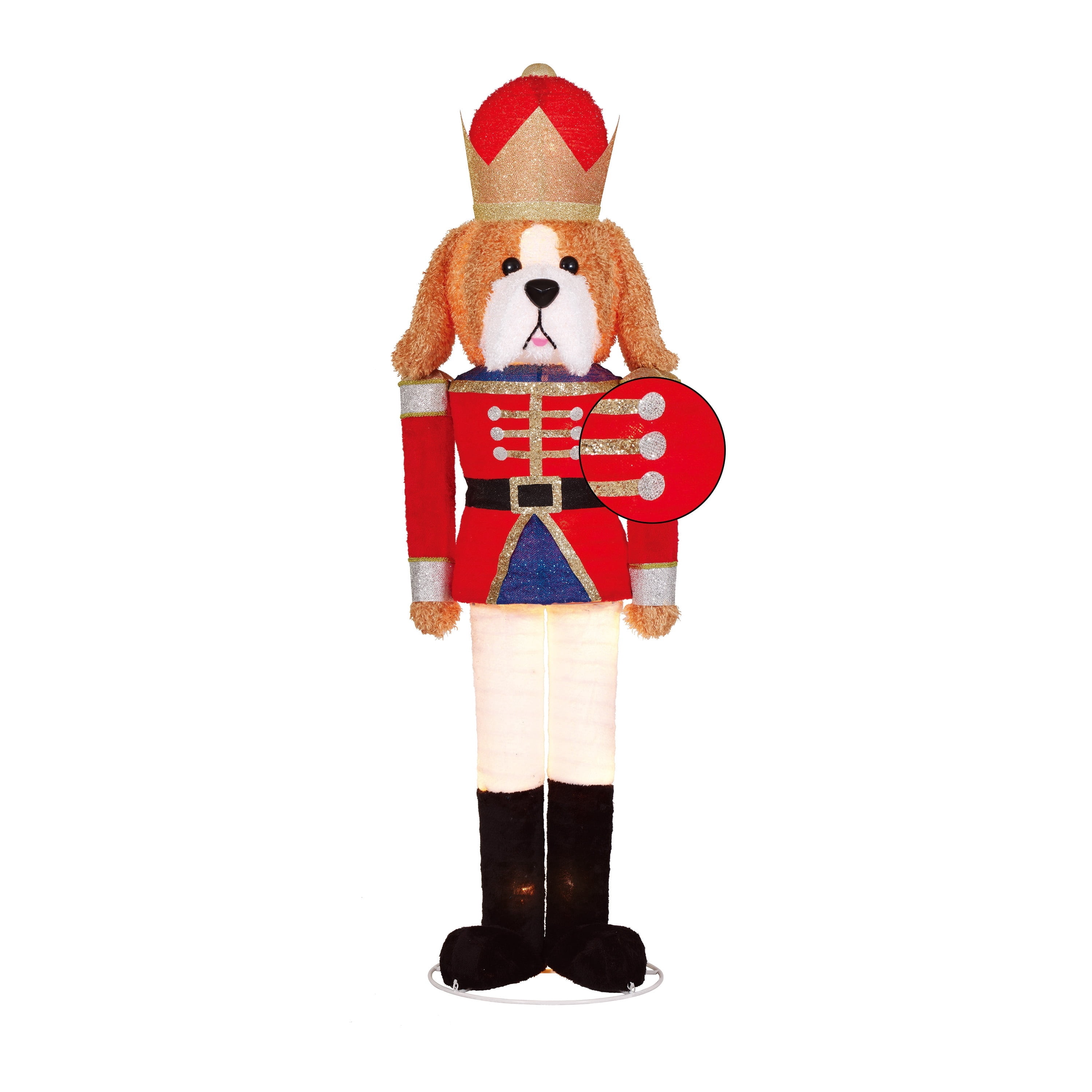 Indoor/Outdoor Light-Up Pop-Up Plush Dog Nutcracker Christmas Decoration with 11 LED Lights, Warm White, 70", by Holiday Time
