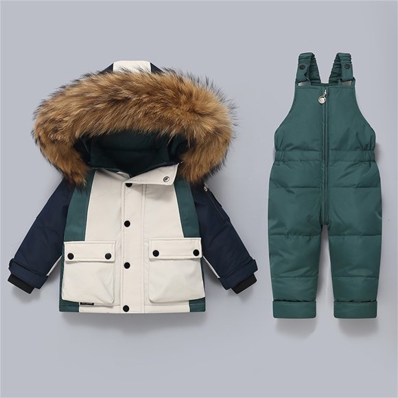 UACY Baby Boy Snowsuit Winter Clothes Toddler Ski & Snow Pants Waterproof Down Jacket Kids Insulated Snow Bib Overalls Girls Coat (Green, 3-4 Years)