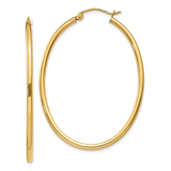 14k Yellow Gold Oval Polished Hoop Earrings - 2.5 Grams - Measures 28x34.5mm Wide 2mm Thick