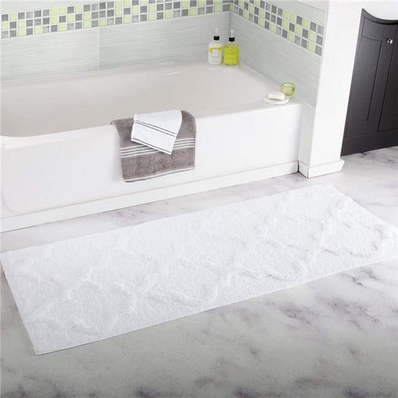 Bedford Home 67A-78522 100 Percent Cotton Trellis Bathroom Mat - 24 x 60 in. - White