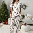 thumbnail image 5 of UngA Christmas Pajamas for Women Silk 2 Piece Satin Pjs Soft Button Down Sleepwear Wide Leg Long Pants with Pockets Christmas Pajamas for Women Set,Size M, 5 of 5