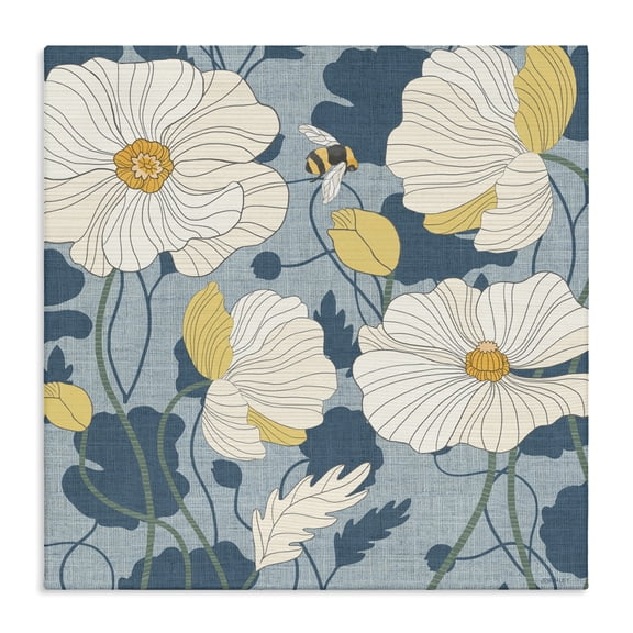 Stupell Industries Poppy Pattern on Blue Botanical & Floral Painting Gallery Wrapped Canvas Art Print Wall Art, 17 x 17