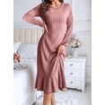 thumbnail image 4 of Long Sleeve Fall Dress for Women Casual Crew Neck Midi Long Ribbed Knit Ruffle Swing Maxi Dress Lotus Root Color XXL, 4 of 7