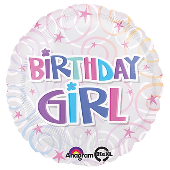 18 inch Birthday Girl Swirls Foil Mylar Balloon - Party Supplies Decorations