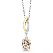 Gem Stone King 925 Sterling Silver and 10K Yellow Gold Peach Morganite and White Lab Grown Diamond Pendant Necklace for Women (1.05 Cttw, Gemstone October Birthstone, with 18 inch Silver Chain)