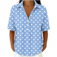 thumbnail image 3 of Favoffer Women's Trendy Tee Turtleneck Short Sleeve Polka Dot Printed Button Snap V Neck Daily Office Streetwear Fashion Casual Blouse, 3 of 7