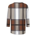 thumbnail image 5 of Aobny Brown Summer Tops for Women Plus Size Plaid Pullover Crew Neck Long Sleeve Cute Summer Tops for Women, 5 of 6