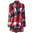 thumbnail image 5 of DHFJKG Women Plaid Cardigan Coat Slim Fit Button Front Long Sleeve Notched Collar Jacket With High Low Hem Leisure Coat, 5 of 5