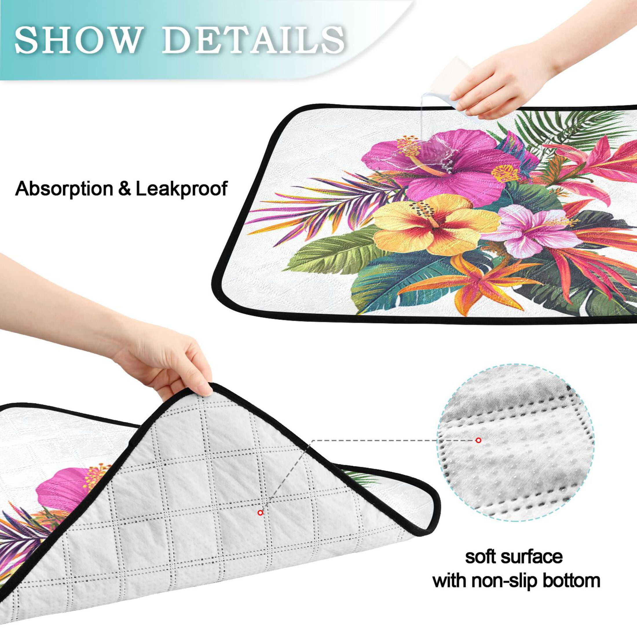Washable Pet Pee Pads with Super Absorbent Reusable Training Pads for Dogs & Cats Tropical Flowers