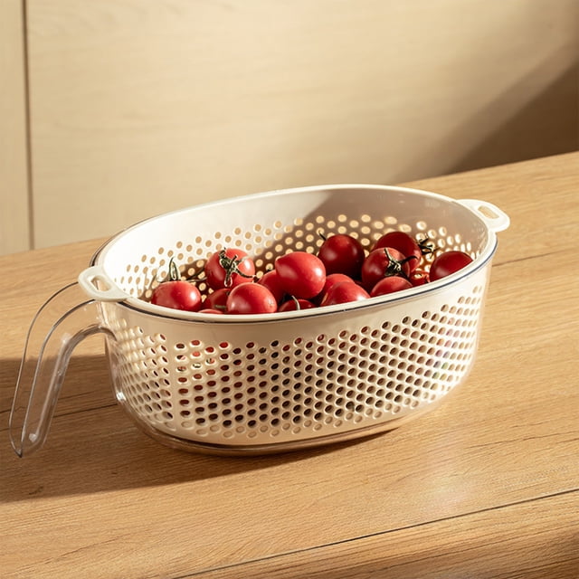 Fufafayo Double Layer Filter Basket Vegetable Washing Basin Large Fruit Basket Plastic Bowl Sink Leaking Drainer For Kitchen Countertop