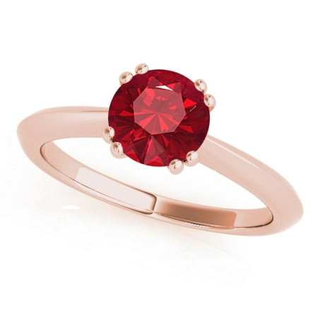 0.90 Carat Created Ruby Engagement Ring In 10k Rose Gold