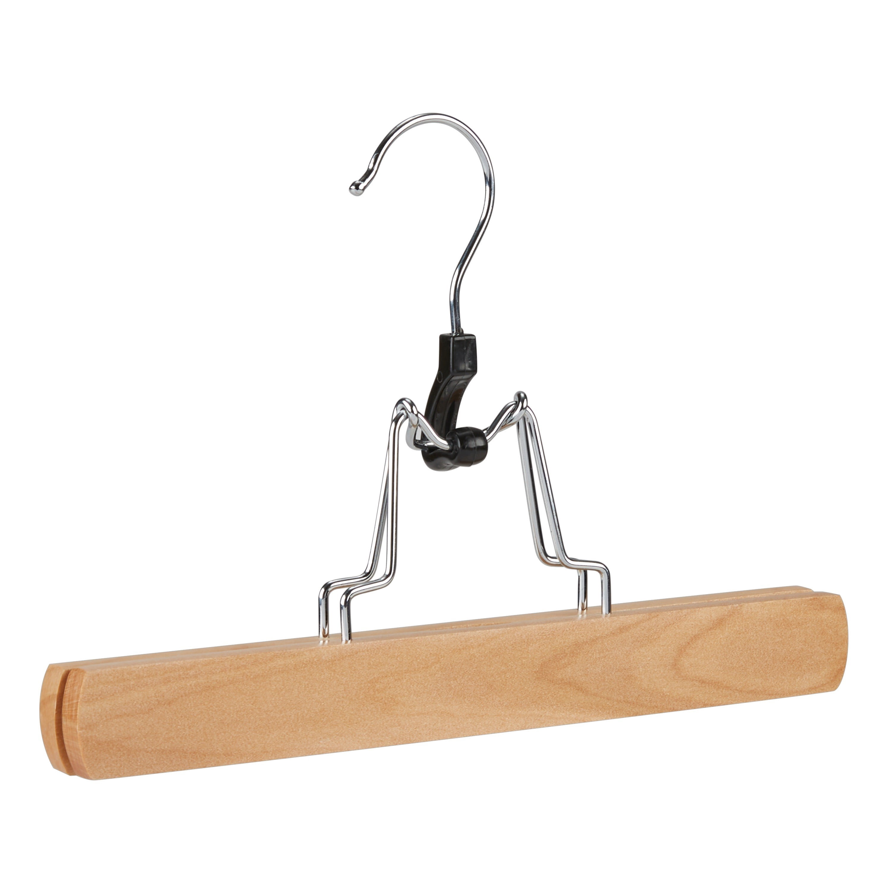 Simplify 5-Pack Wooden Clamp Hangers for Skirts and Slacks | Natural Wood Trouser Hangers | Chrome Hook Pants Hangers | Bottom Garment Organizers