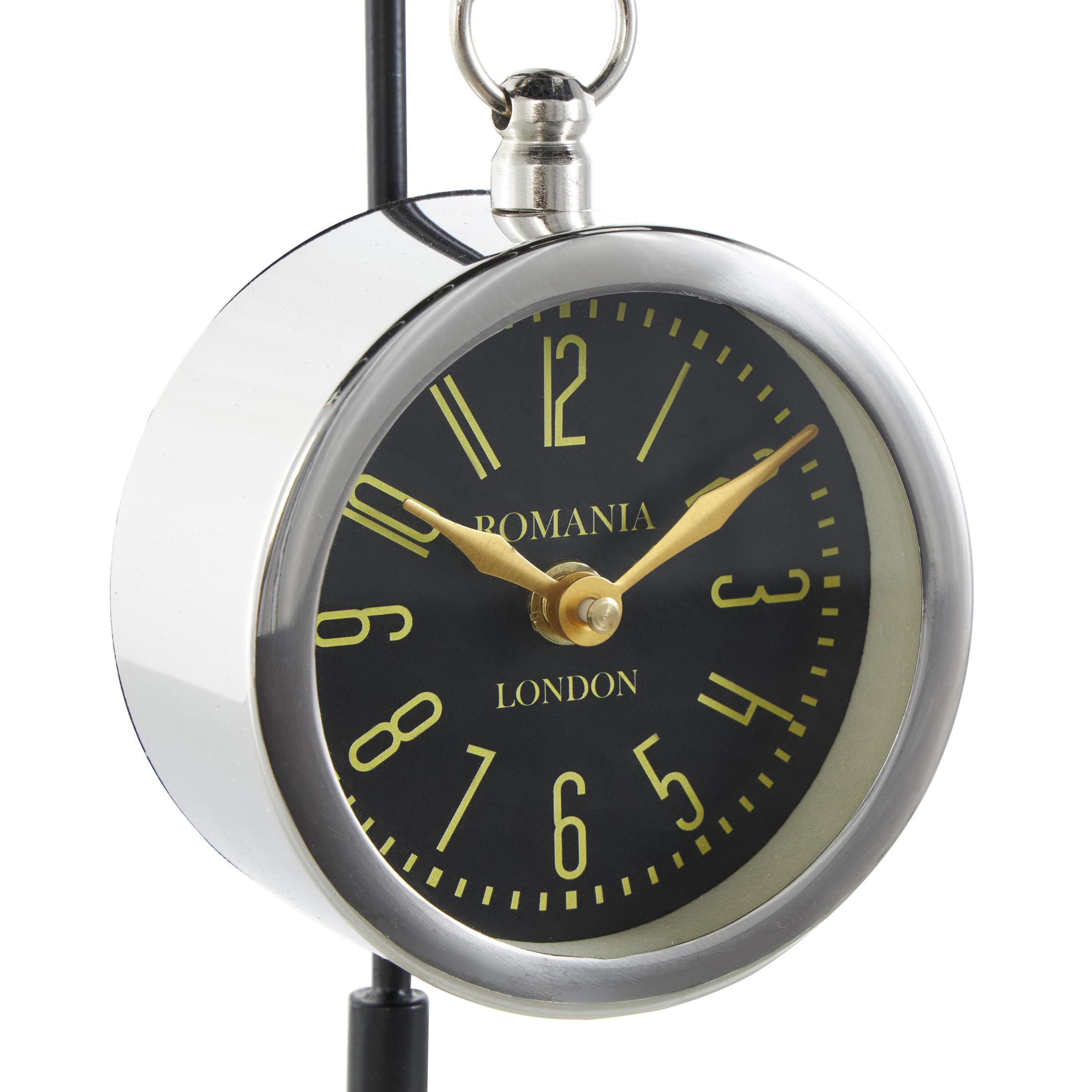 DecMode 12" Silver Stainless Steel Metal Suspended Clock with Black and White Stand