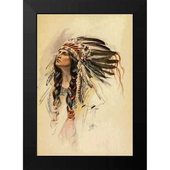 Fisher, Harrison 11x14 Black Modern Framed Museum Art Print Titled - Indian with Head Dress from The Song of Hiawatha 1906