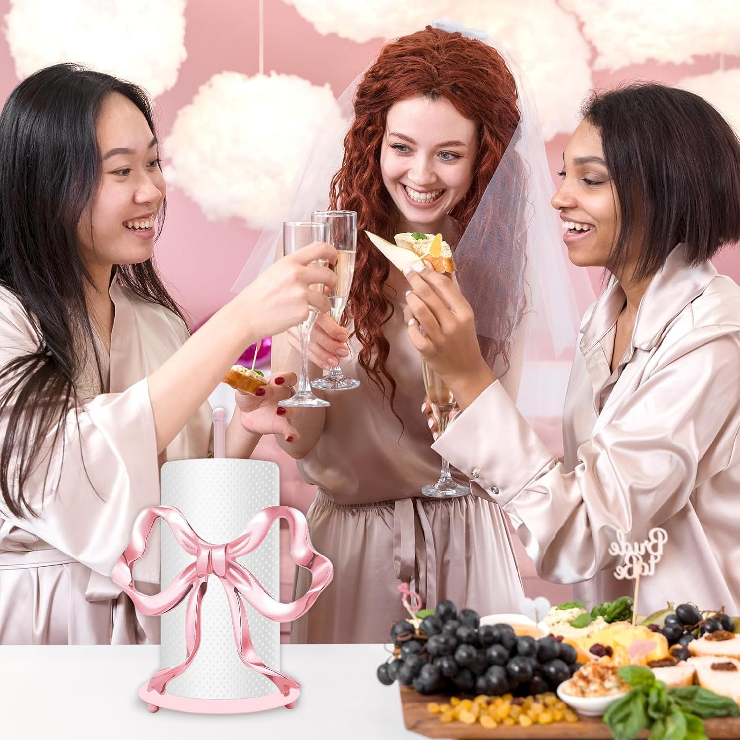 BAN Trendy Bow Paper Towel Holder Cute Pink Bow Knot Kitchen Decor Accessories Large Metal Towel Holder Stand for Coquette Home Party Bathroom Countertop