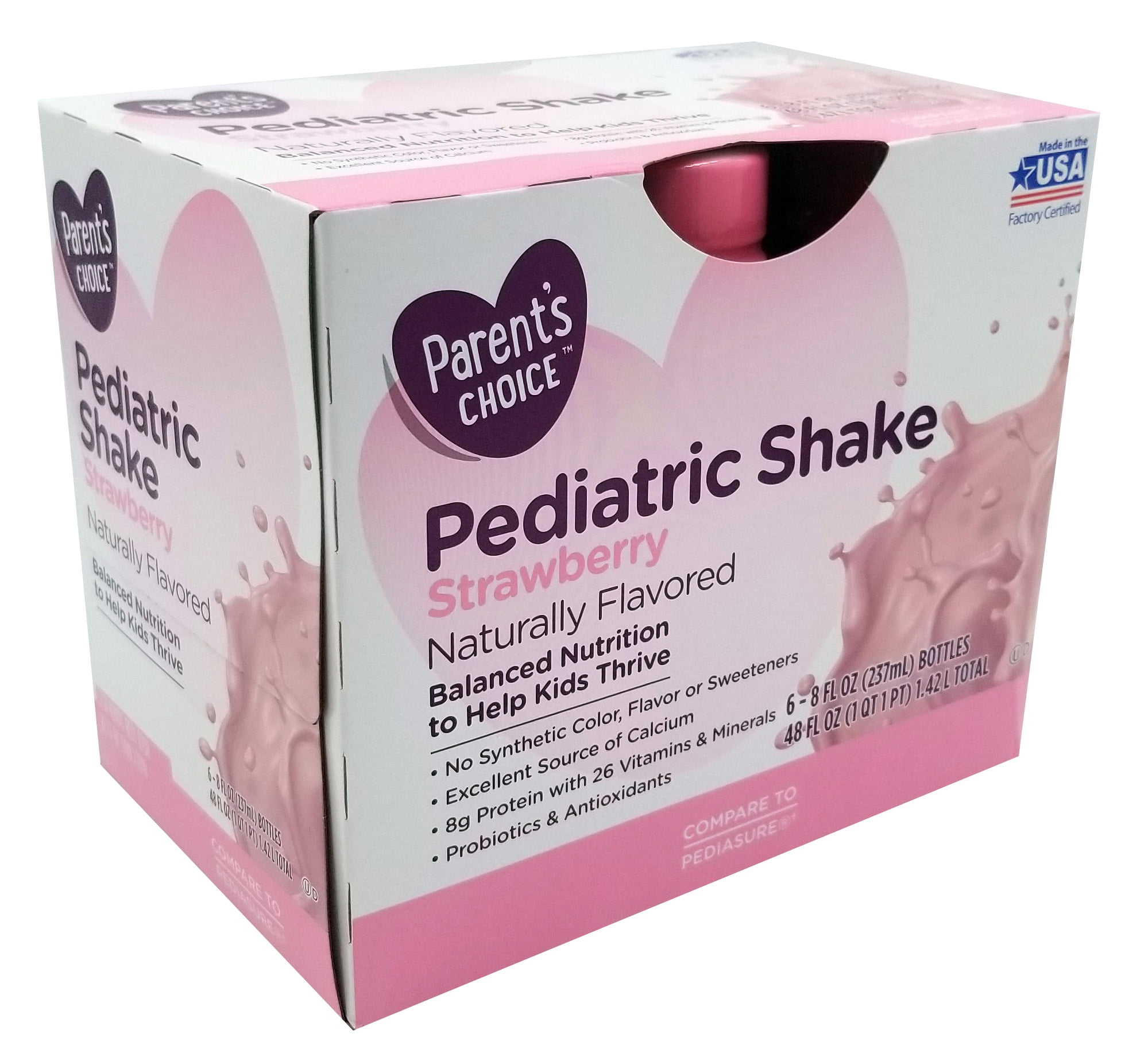 Parent's Choice Pediatric Shake, Strawberry, 8 Oz, 6 Count