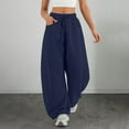 thumbnail image 4 of KDDYLITQ Sweatpants Women Cotton Drawstring Casual Gym Trousers Barrel Wide Leg Sweatpants Baggy 2025 Sweat Pants Trendy Active Pants with Pockets Navy L, 4 of 6