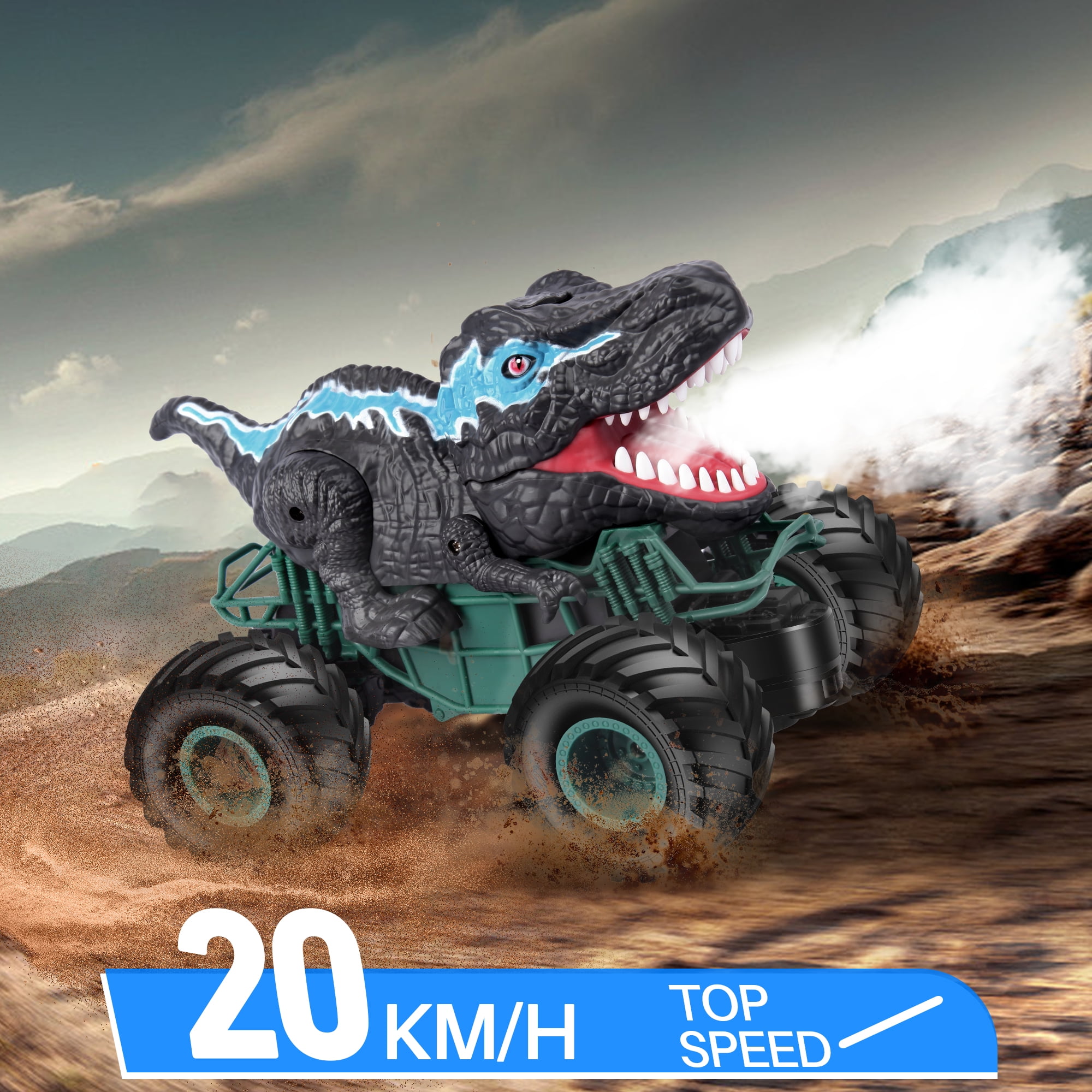 UUGEE Remote Control Dinosaur Cars for Boys, Monster Truck with Light Sound Spray, 2.4G RC Cars Christmas Birthday Gifts Toys for 6 8 9 10 Year Old Kids
