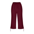 thumbnail image 7 of Nestiefly Cotton Linen Capri Pants for Women Petite Summer Pedal Capris 2026 Elastic High Waist Wide Leg Crop Trouser with Pockets Wine XL, 7 of 7
