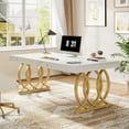 thumbnail image 4 of Tribesigns 63-inch Executive Desk, Modern Office Computer Desk with Stylish Gold Legs, White and Gold, 4 of 7