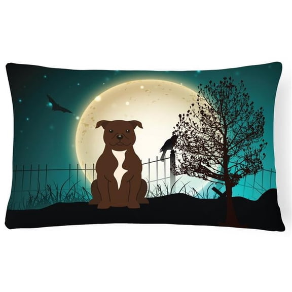Halloween Scary Staffordshire Bull Terrier Chocolate Canvas Fabric Decorative Pillow