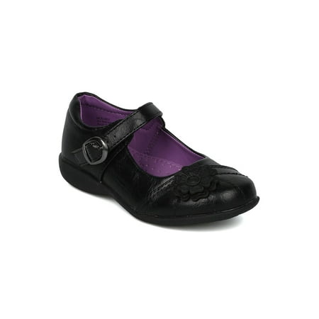 Girls Leatherette Flower Detail Mary Jane Uniform Shoe HC38
