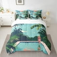 thumbnail image 2 of Feelyou Fashion Girl Bedding Comforter Set 7 Pieces, Cartoon Swimming Pool Full Bedding Set, Summer Coconut Tree Reversible Fitted Sheet Flat Sheet, Microfiber Bedroom Decor, 2 of 7