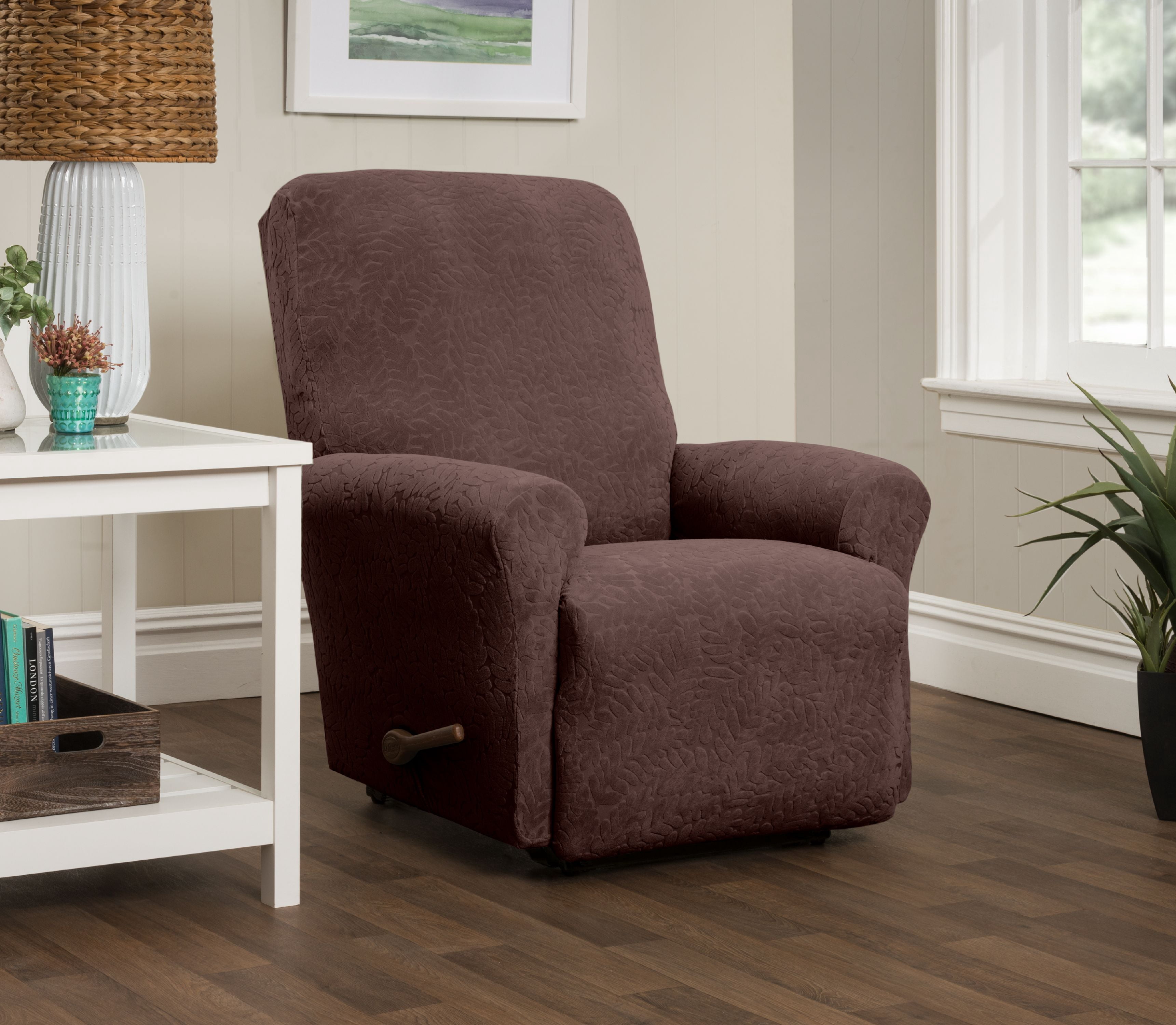 Stretch Sensations 4-Piece Stretch Fernwood Recliner Slipcover, Chocolate