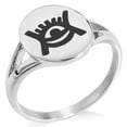thumbnail image 1 of Stainless Steel Aztec Universe Rune Minimalist Oval Top Polished Statement Signet Ring, 1 of 1