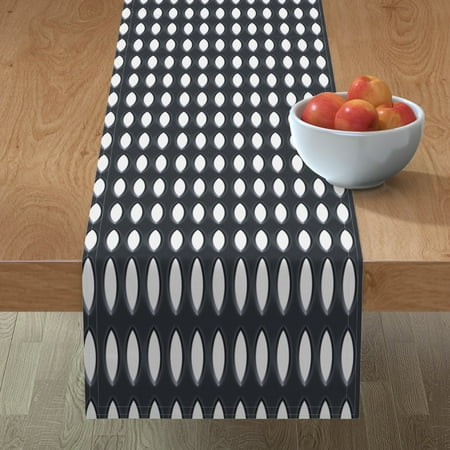 

Cotton Sateen Table Runner 108 - Oaxacan White Grooves Geometric Black Modern Almond Shapes Print Custom Table Linens by Spoonflower