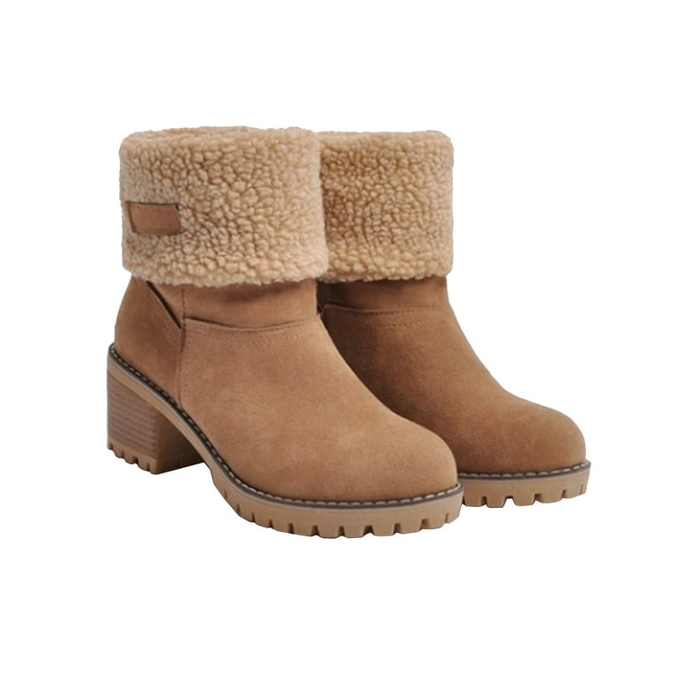Women warm square best sale heels ankle snow boots