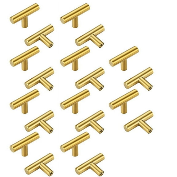 20PCS Gold Cabinet Knobs 2 Inch,Brass Drawer Knobs Single Hole Gold T Bar Hardware Drawer Pulls for Home Cabinet Door