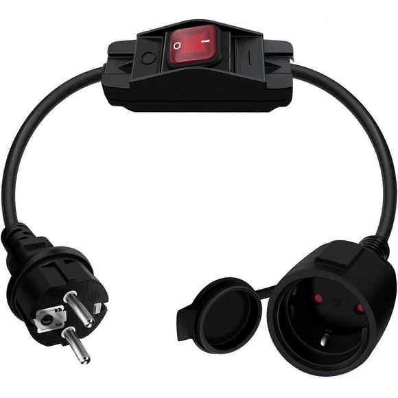 Schuko Extension Cable with Switch 16A 250V Short Schuko Power Extension Cable, Short Cable 2 AC Plugs IP44 for Outdoor or Indoor Use, at Home, in the
