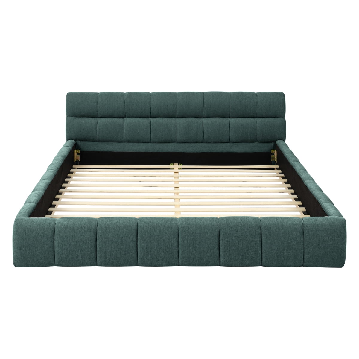 Queen Size Upholstered Bed Frame with Thick Fabric, Chenille Fabric Grounded Queen Size Platform Bed with Headboard and Solid Frame. No Box Spring Needed, GREEN