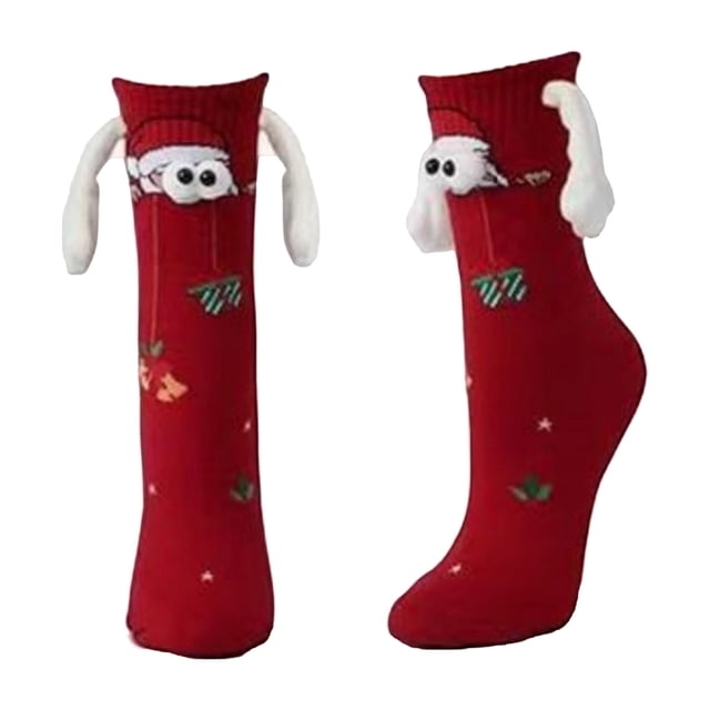 Chaussettes Magnétiques Rouges pour Couple, Design Main dans la Main, Chaussettes de Sport Absorbant la Sueur, Automne Hiver, Longues Chaussettes pour Hommes Femmes, 1 Paire, 0,15 Lb